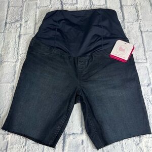 Isabel Maternity raw edge Bermuda Jean shorts crossover panel superstretch